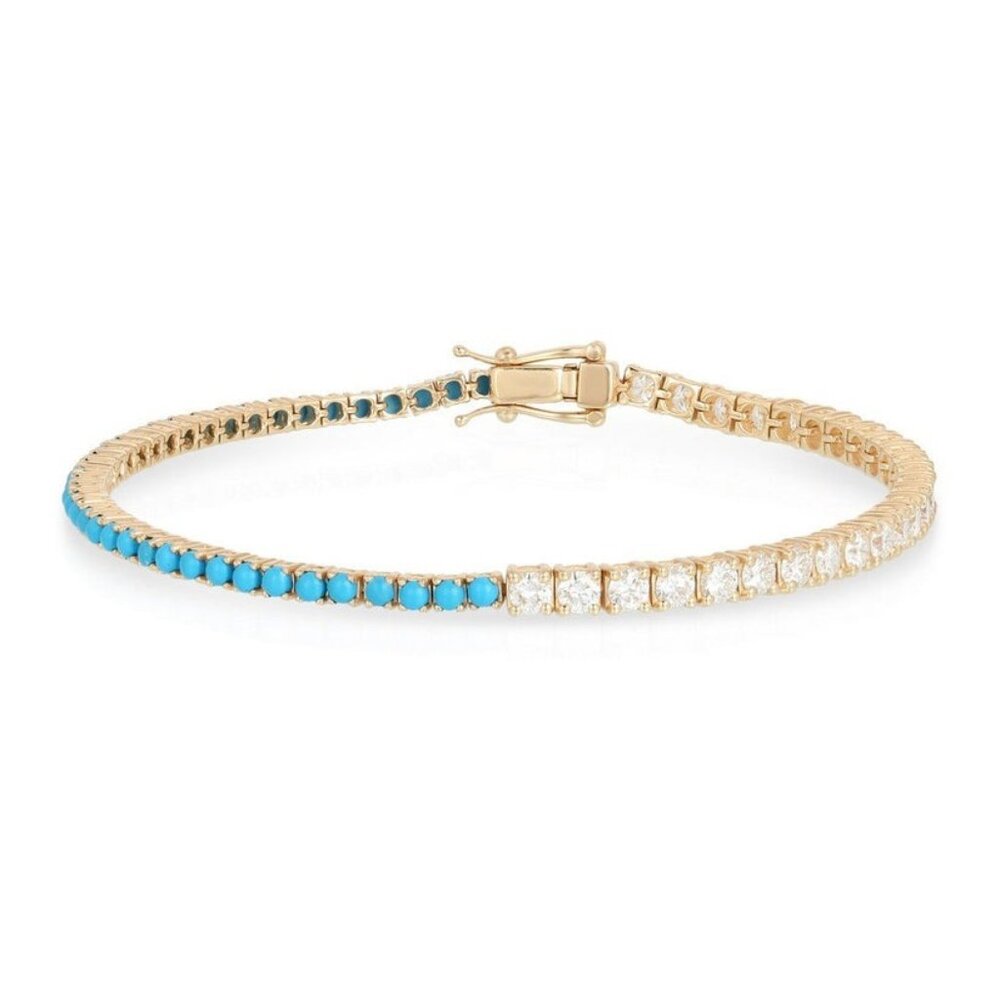 Attractive Turquoise 14K (18k upon request) Yellow Gold Diamond Tennis Bracelet